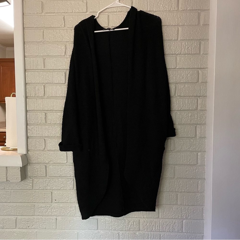 Merokeety knee length open front waffle weave cardigan, with cuffed sleeves XL